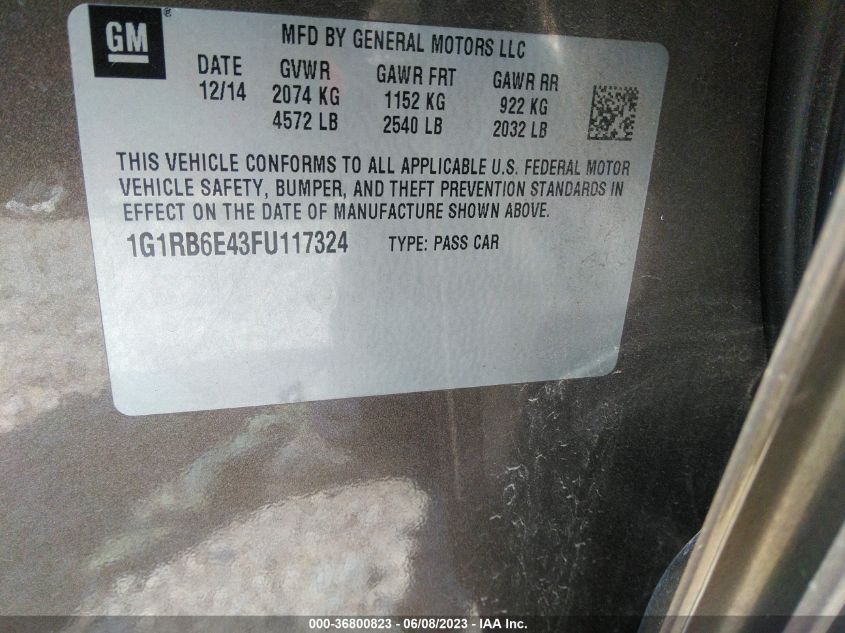 2015 CHEVROLET VOLT - 1G1RB6E43FU117324