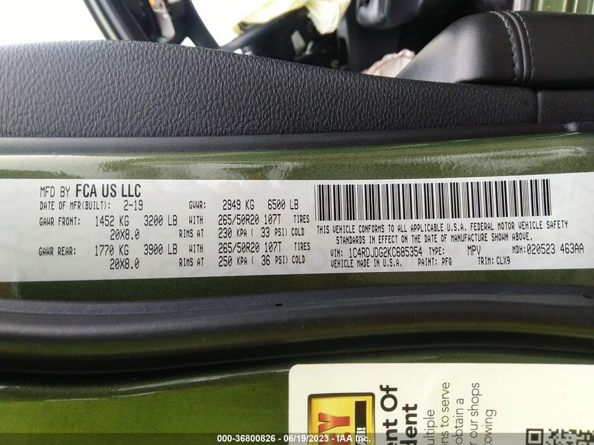 VIN 1C4RDJDG2KC685354 2019 DODGE DURANGO GT PLUS