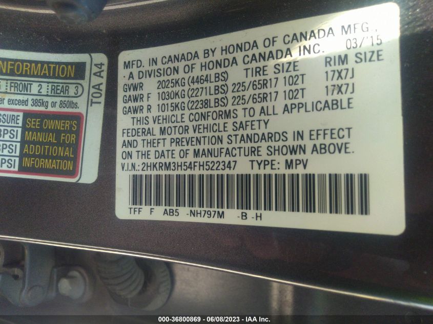 2015 HONDA CR-V EX - 2HKRM3H54FH522347