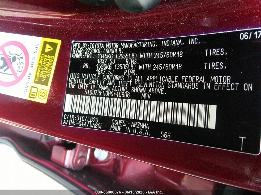 2017 TOYOTA HIGHLANDER XLE/SE - 5TDJZRFH0HS440806