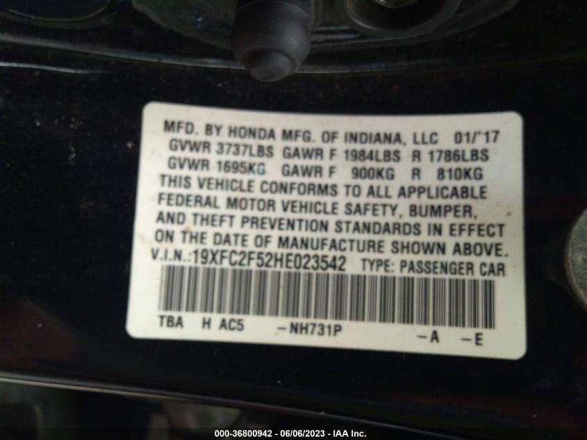 2017 HONDA CIVIC SEDAN LX - 19XFC2F52HE023542