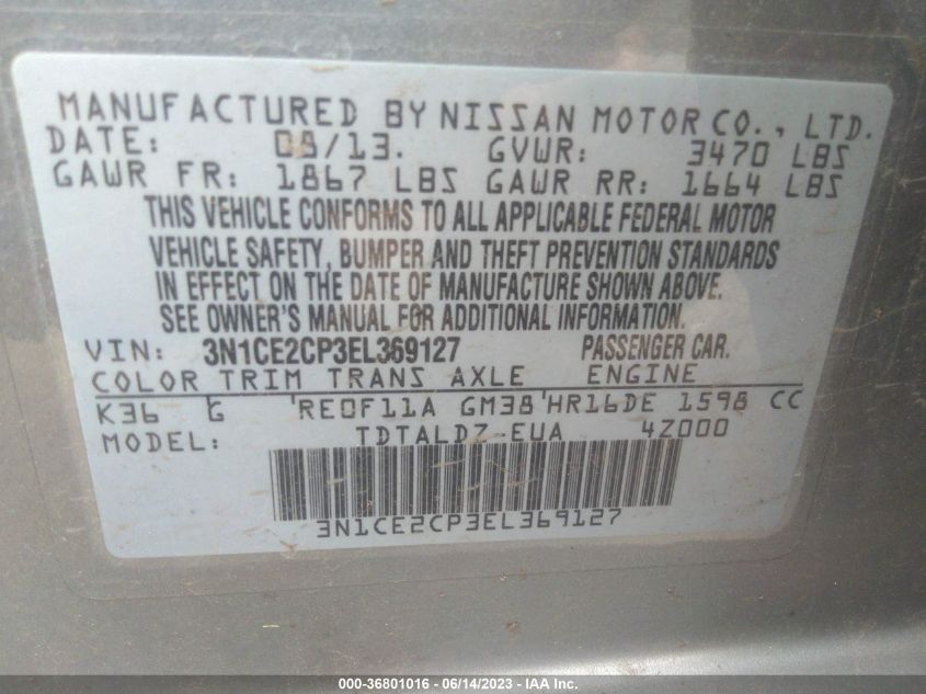 2014 NISSAN VERSA NOTE SV - 3N1CE2CP3EL369127