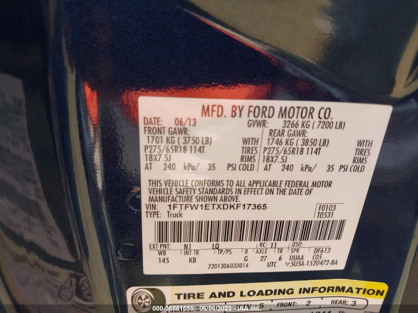 2013 FORD F-150 XL/XLT/FX4/LARIAT - 1FTFW1ETXDKF17365