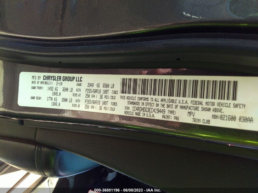 2014 DODGE DURANGO LIMITED - 1C4RDHDG3EC419449