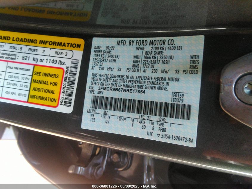 2022 FORD BRONCO SPORT BIG BEND - 3FMCR9B67NRE17854