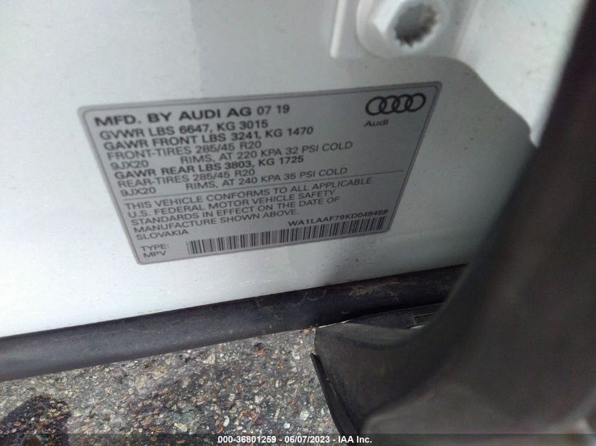 WA1LAAF79KD048459 2019 AUDI Q7, photo no. 9