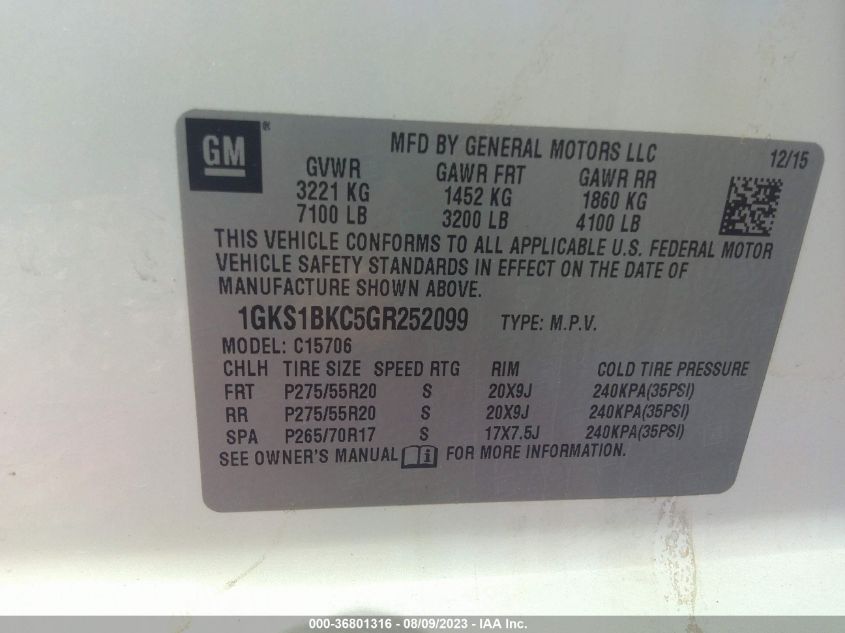 2016 GMC YUKON SLT - 1GKS1BKC5GR252099