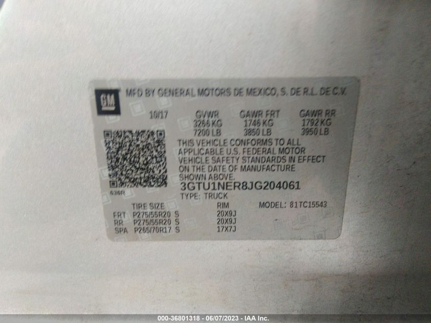 2018 GMC SIERRA 1500 SLT - 3GTU1NER8JG204061