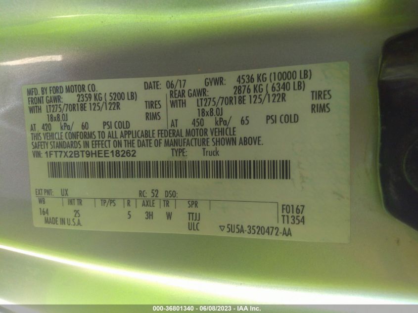 2017 FORD SUPER DUTY F-250 SRW XLT/LARIAT/XL - 1FT7X2BT9HEE18262