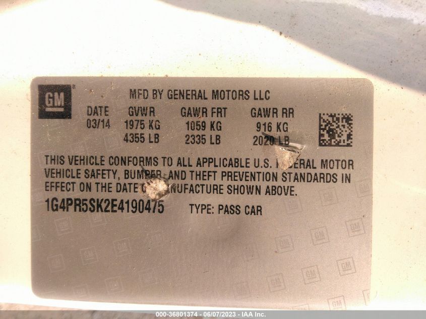 2014 BUICK VERANO CONVENIENCE GROUP - 1G4PR5SK2E4190475