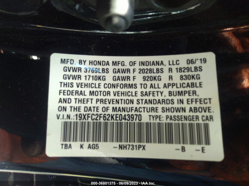 2019 HONDA CIVIC SEDAN LX - 19XFC2F62KE043970