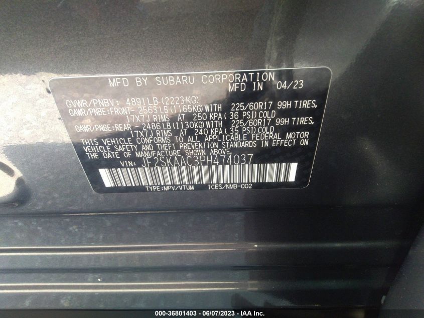 2023 SUBARU FORESTER - JF2SKAAC3PH474037