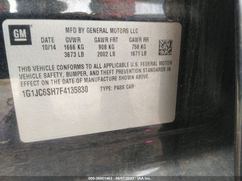 2015 CHEVROLET SONIC LT - 1G1JC6SH7F4135830