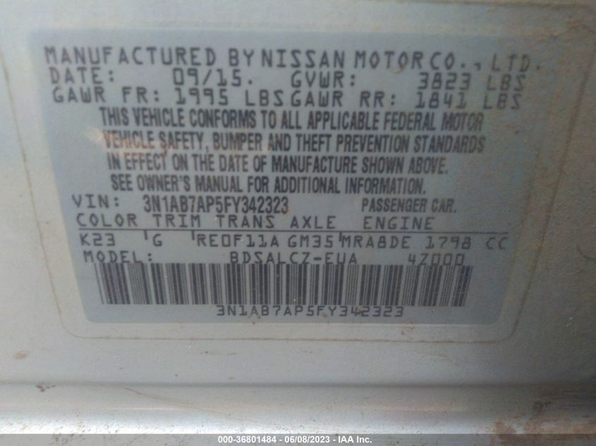 2015 NISSAN SENTRA S/SV/SR/SL - 3N1AB7AP5FY342323