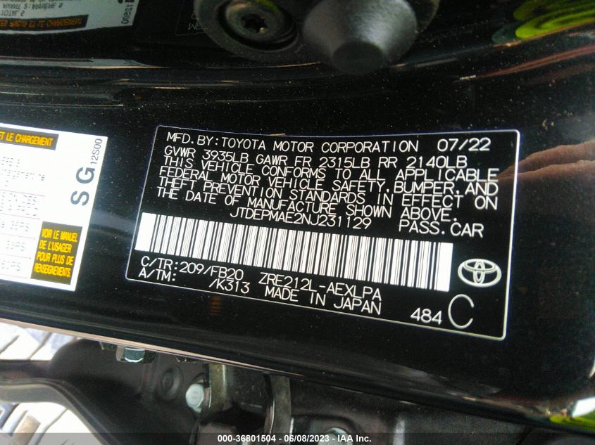 2022 TOYOTA COROLLA LE - JTDEPMAE2NJ231129