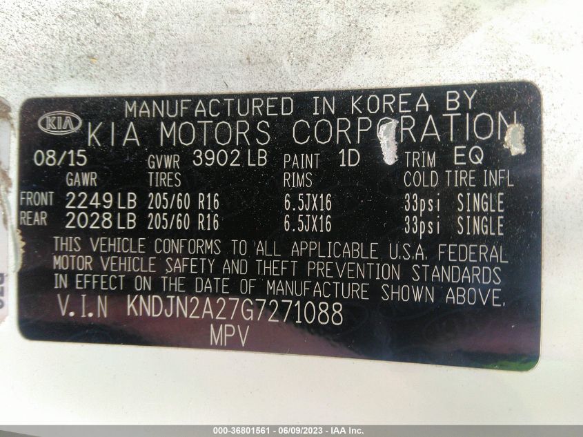2016 KIA SOUL BASE - KNDJN2A27G7271088