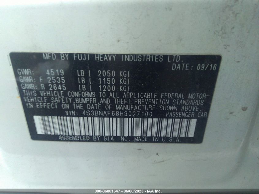 2017 SUBARU LEGACY PREMIUM - 4S3BNAF68H3027100