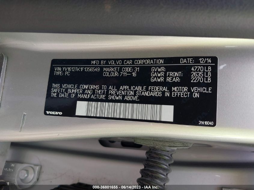 2015 VOLVO S60 PREMIER - YV1612TK1F1356549