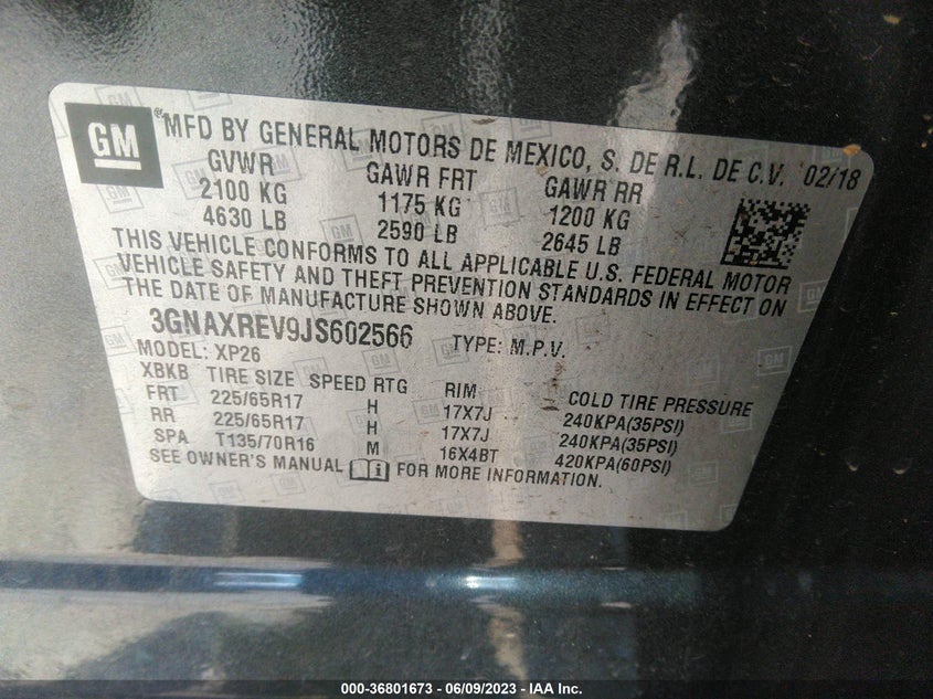 VIN 3GNAXREV9JS602566 2018 CHEVROLET EQUINOX LS