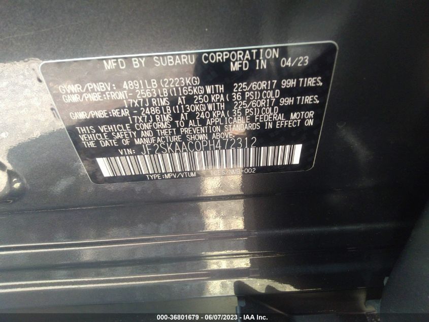 2023 SUBARU FORESTER - JF2SKAAC0PH472312