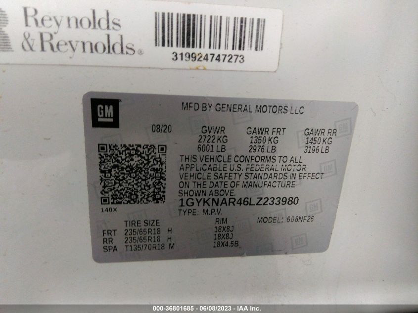 2020 CADILLAC XT5 LUXURY FWD - 1GYKNAR46LZ233980