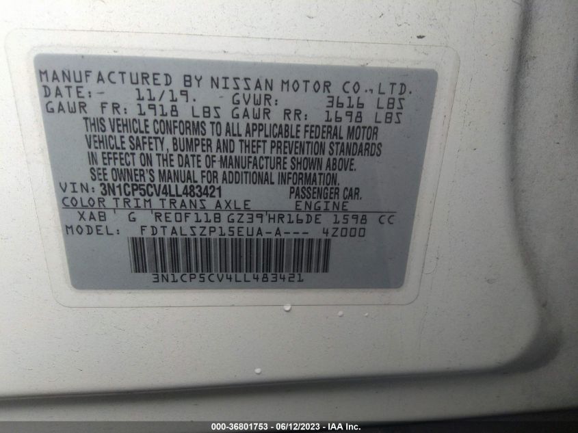 2020 NISSAN KICKS SV - 3N1CP5CV4LL483421