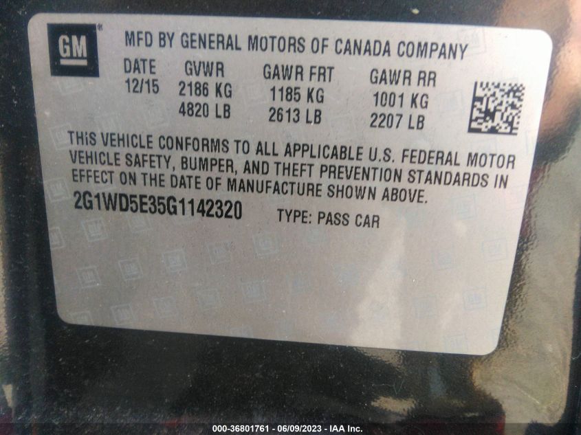 2016 CHEVROLET IMPALA LIMITED POLICE POLICE 2G1WD5E35G1142320