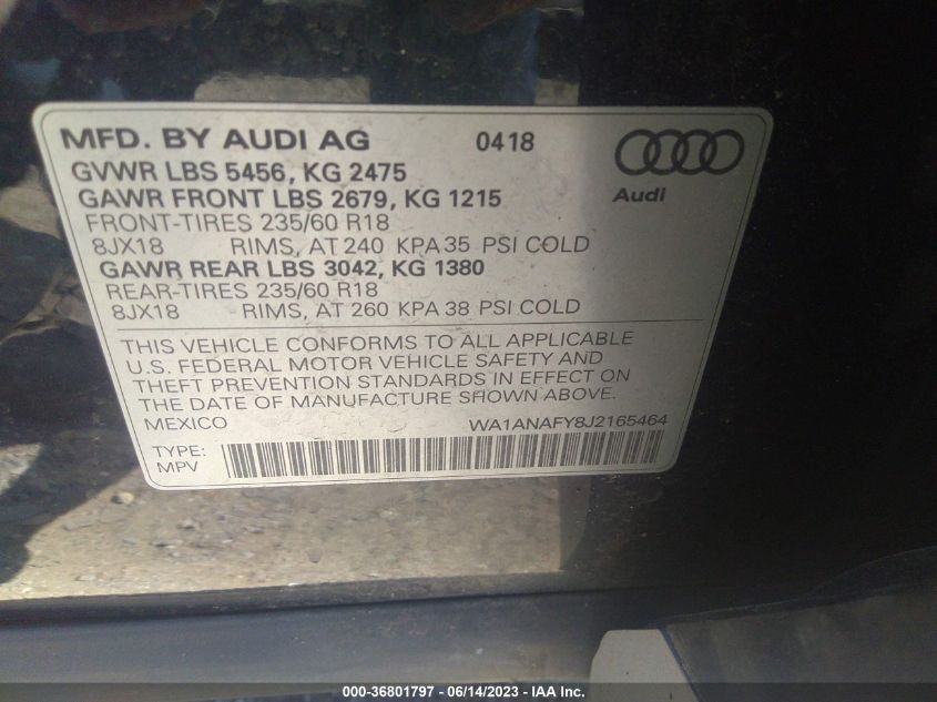 2018 AUDI Q5 PREMIUM/TECH PREMIUM - WA1ANAFY8J2165464