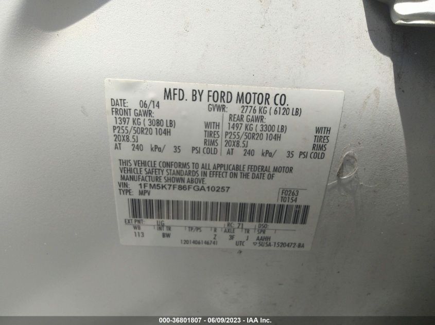 2015 FORD EXPLORER LIMITED - 1FM5K7F86FGA10257