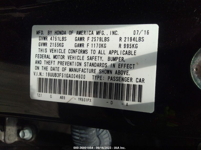 2016 ACURA TLX V6 TECH - 19UUB3F51GA004600
