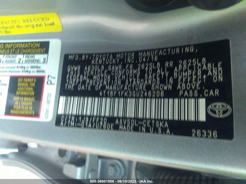 2016 TOYOTA CAMRY XLE/SE/LE/XSE - 4T1BF1FK3GU246206