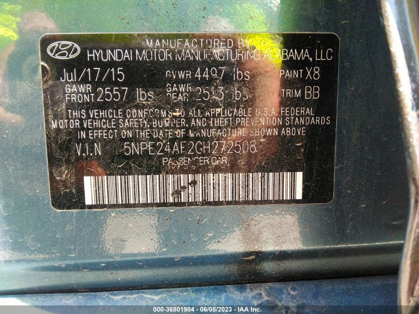 2016 HYUNDAI SONATA 2.4L SE - 5NPE24AF2GH272508