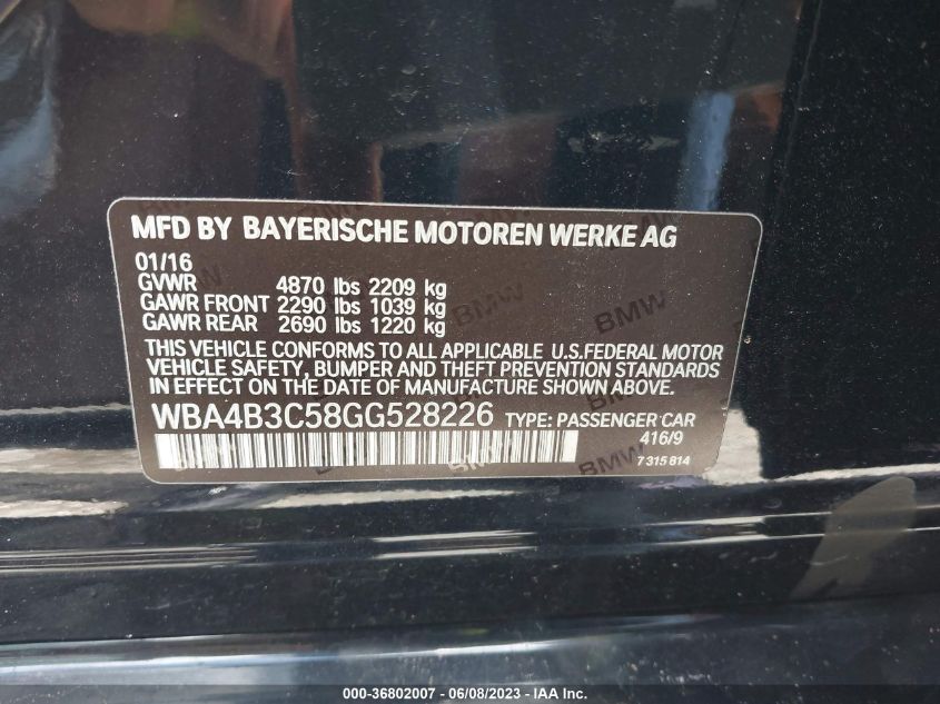 2016 BMW 4 SERIES 435I XDRIVE - WBA4B3C58GG528226