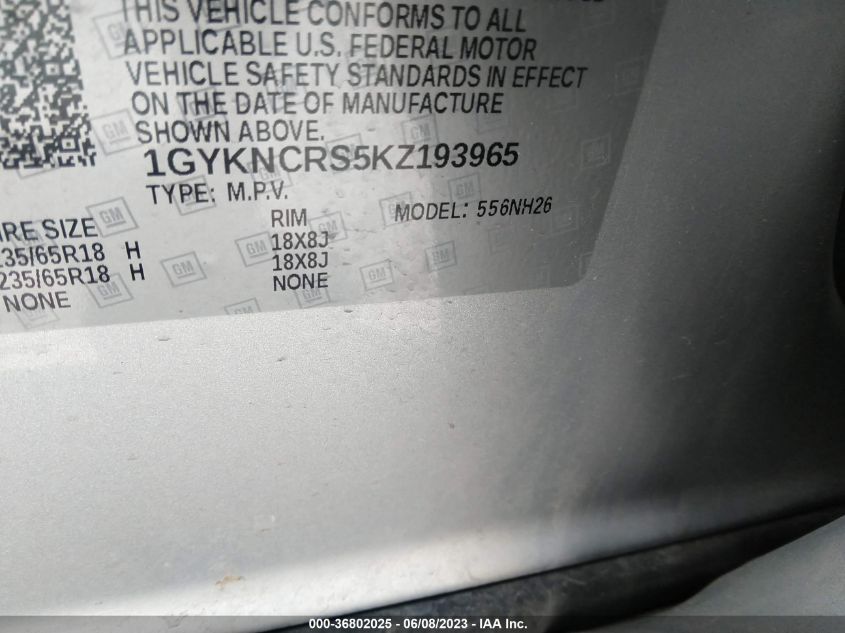 2019 CADILLAC XT5 LUXURY FWD - 1GYKNCRS5KZ193965