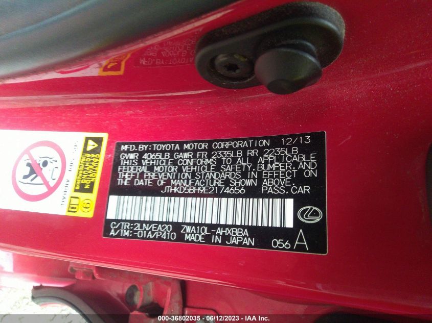 2014 LEXUS CT 200H HYBRID - JTHKD5BH9E2174656