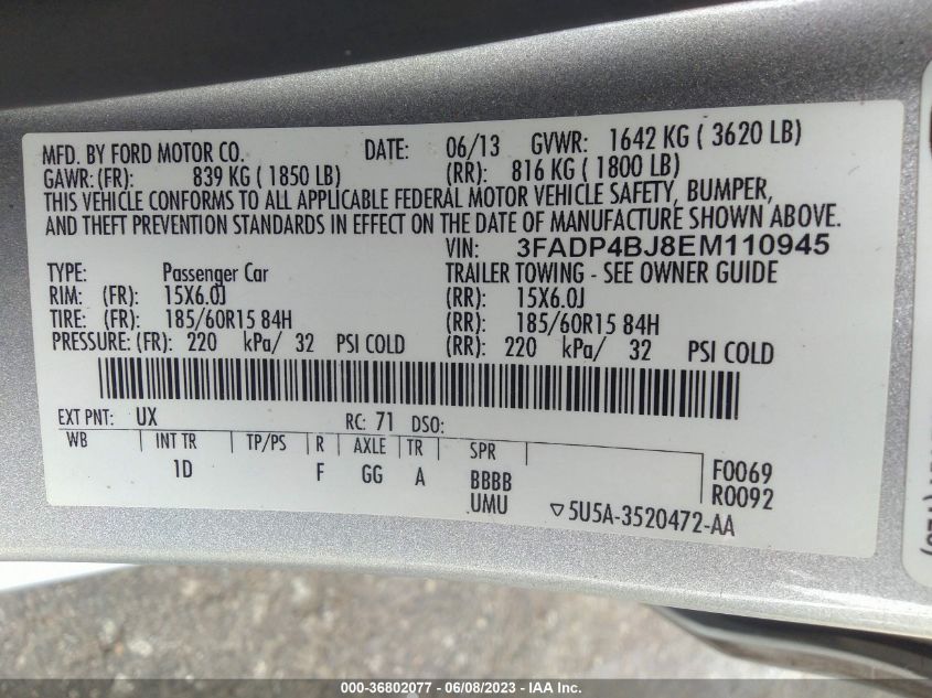 2014 FORD FIESTA SE - 3FADP4BJ8EM110945
