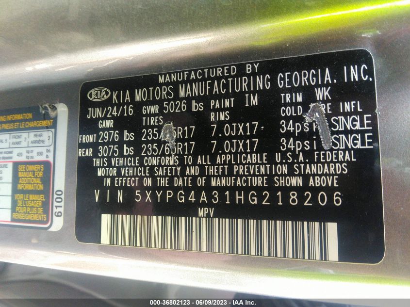 2017 KIA SORENTO LX - 5XYPG4A31HG218206