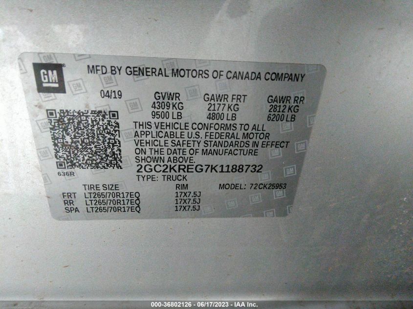 2019 CHEVROLET SILVERADO 2500HD WORK TRUCK - 2GC2KREG7K1188732
