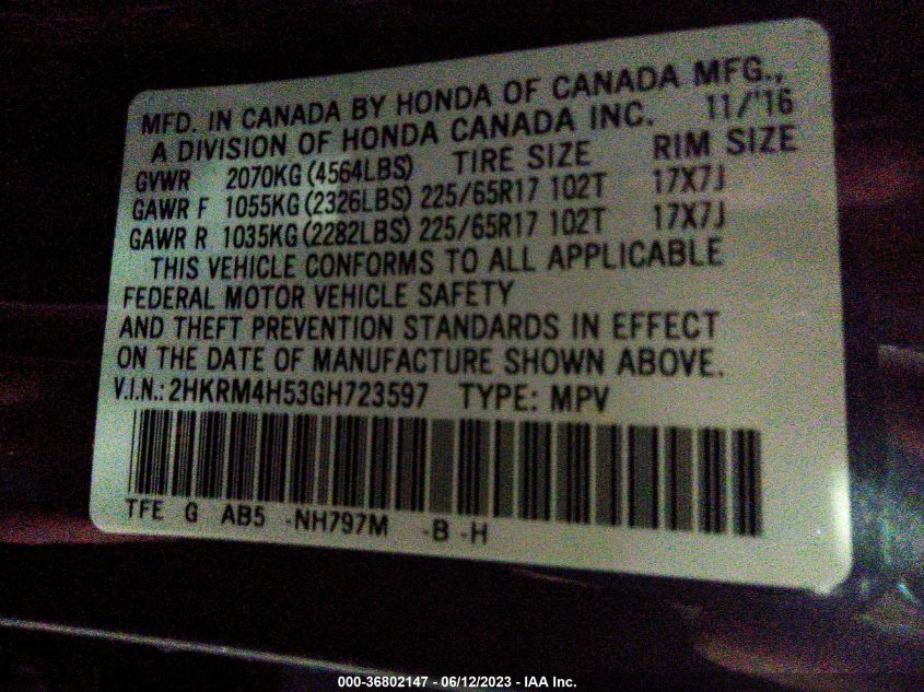 2016 HONDA CR-V EX - 2HKRM4H53GH723597