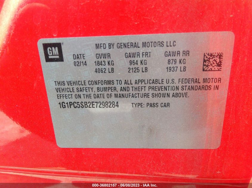 2014 CHEVROLET CRUZE 1LT - 1G1PC5SB2E7298284
