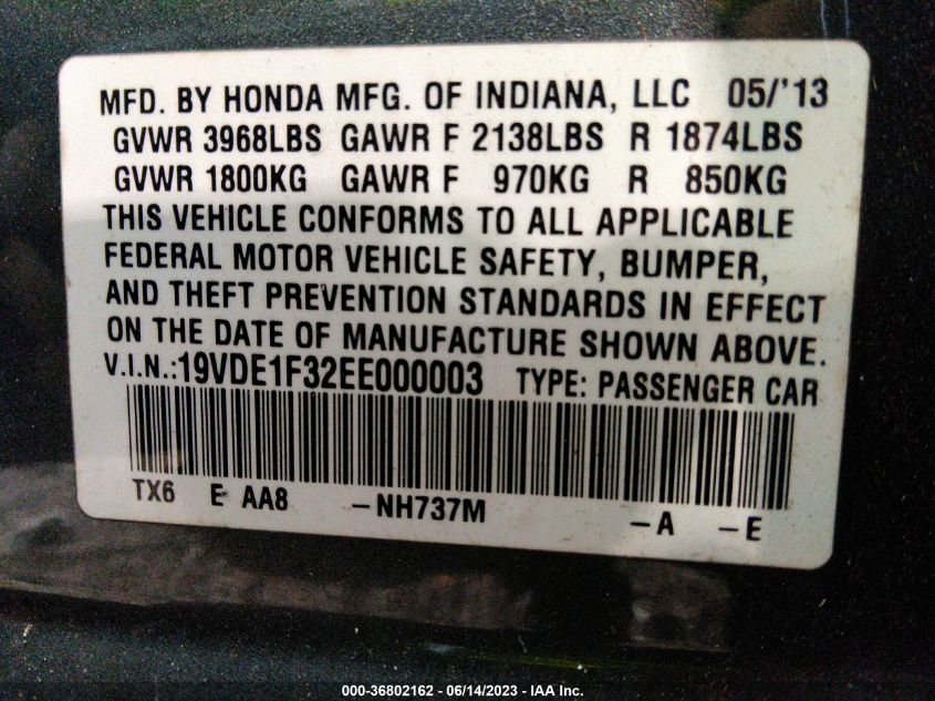 2014 ACURA ILX - 19VDE1F32EE000003