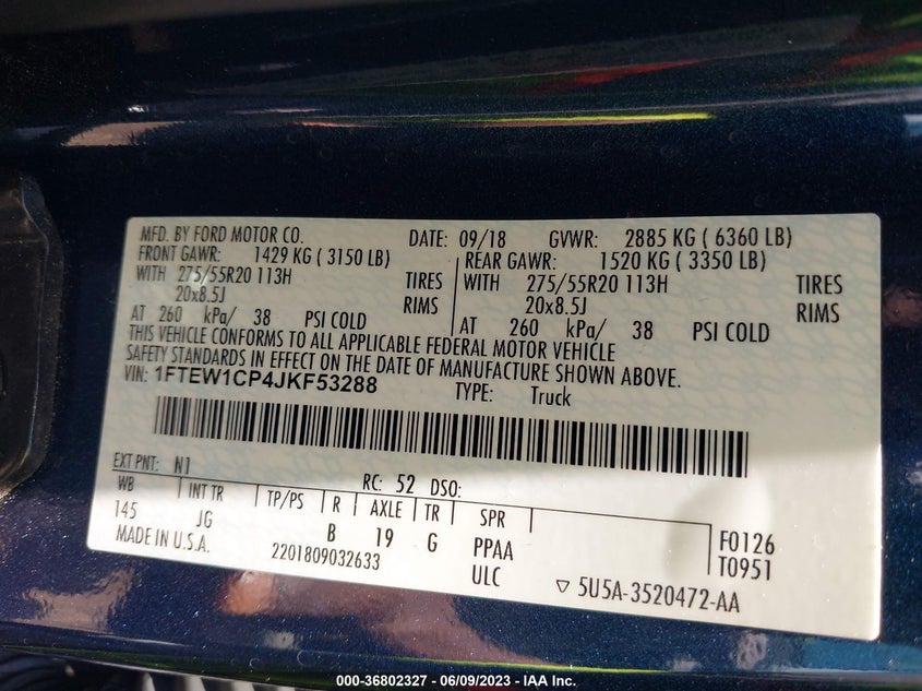 VIN 1FTEW1CP4JKF53288 2018 FORD F-150 XL/XLT/LARIAT