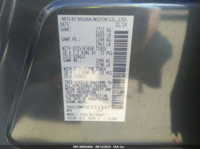 2014 INFINITI QX60 HYBRID - 5N1CL0MN7EC521597