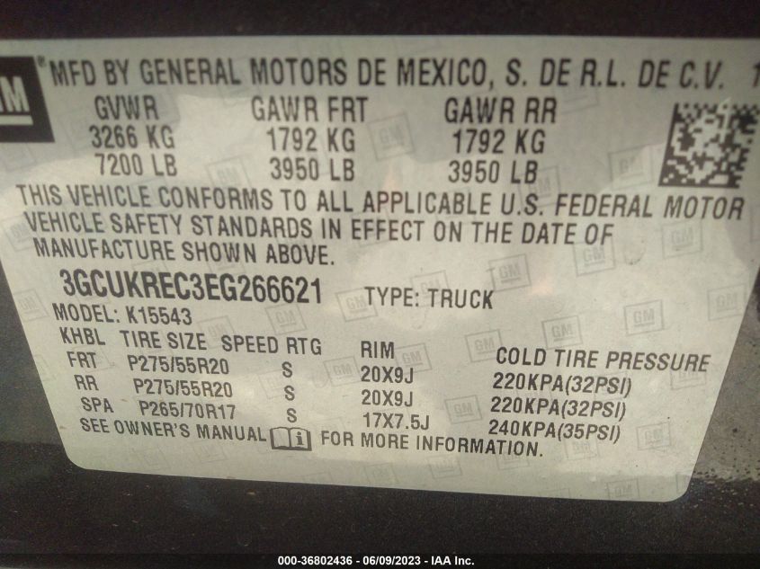 2014 CHEVROLET SILVERADO 1500 LT - 3GCUKREC3EG266621
