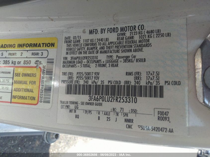 2015 FORD FUSION SE HYBRID - 3FA6P0LU2FR253310