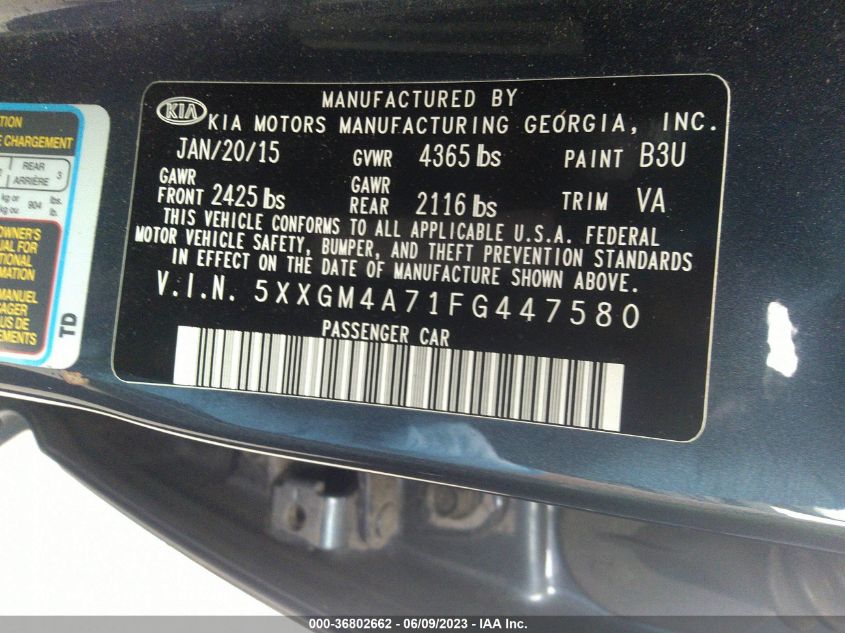 2015 KIA OPTIMA LX - 5XXGM4A71FG447580