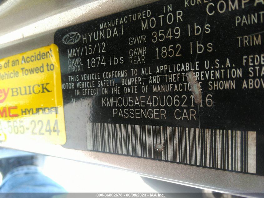 2013 HYUNDAI ACCENT GLS/SE - KMHCU5AE4DU062116