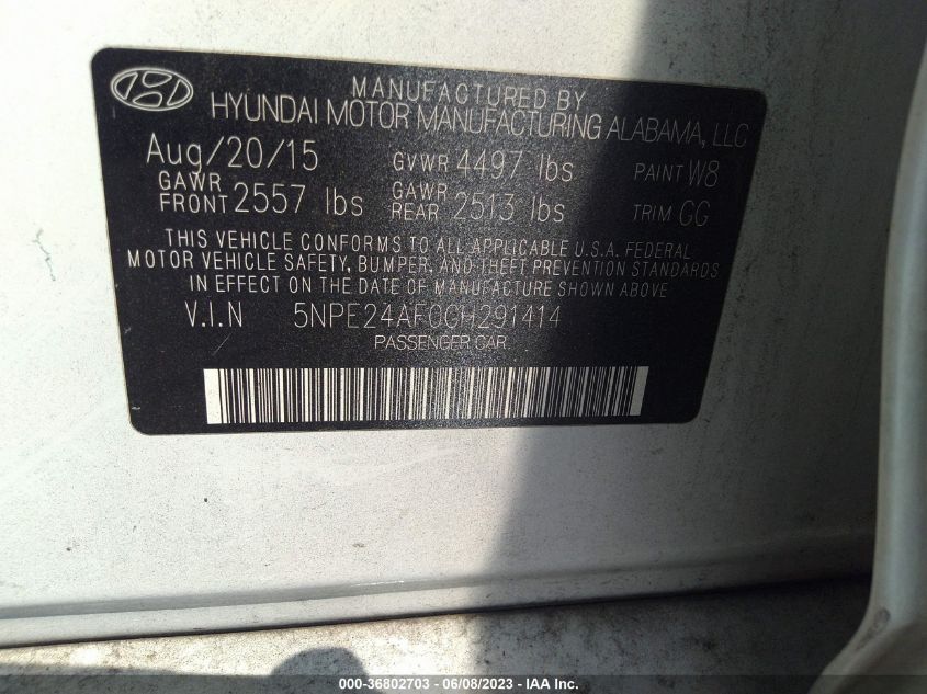 2016 HYUNDAI SONATA 2.4L SE - 5NPE24AF0GH291414