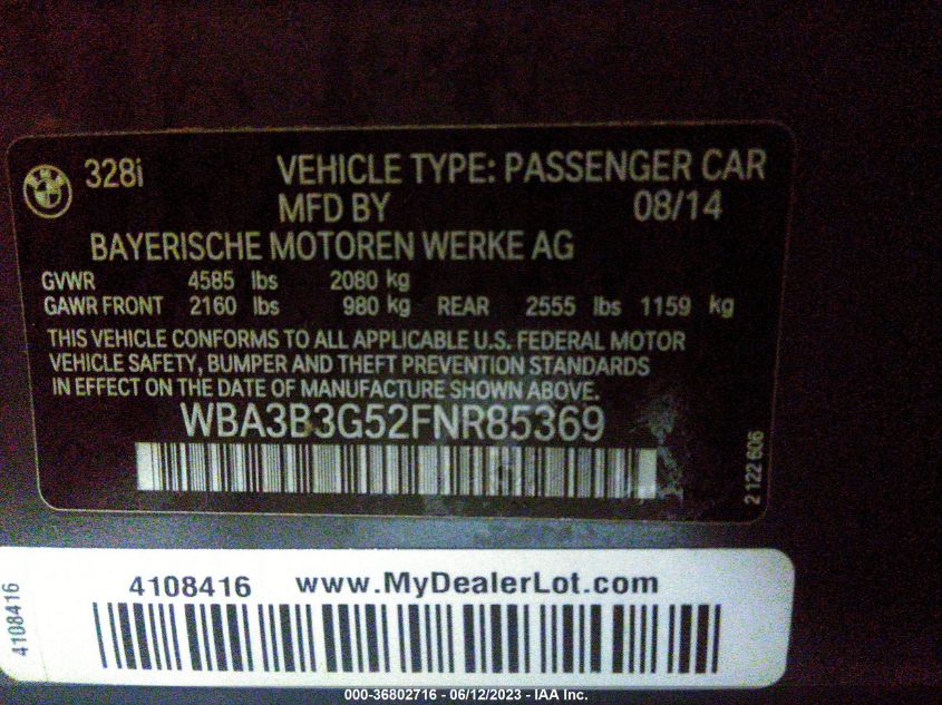 2015 BMW 3 SERIES 328I XDRIVE - WBA3B3G52FNR85369