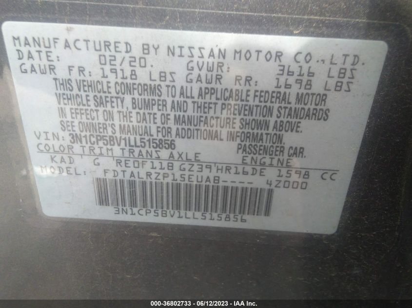 2020 NISSAN KICKS S - 3N1CP5BV1LL515856